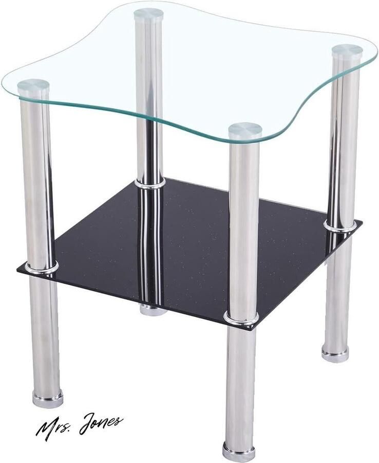Mrs. Jones Salontafel glas 40 x 40 x 47 cm veiligheidsglas facetgeslepen geschikt als bijzettafel woonkamertafel afgerond zwart