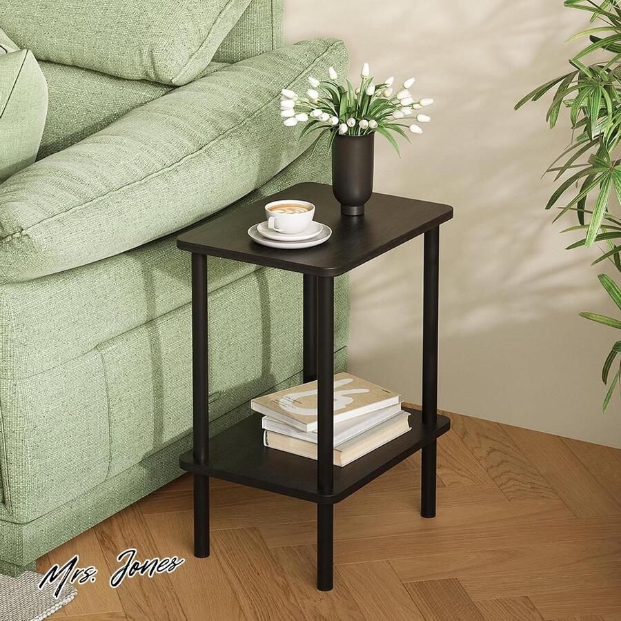 Mrs. Jones Premium Collection Bijzettafel 2 niveaus Smal 40x30x52 cm Opbergruimte Zwart Eenvoudige montage