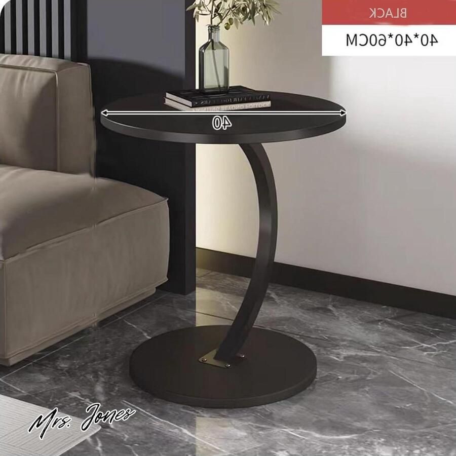 Mrs. Jones Premium Collection Bijzettafel hout zwart rond C-vorm diameter 40 cm hoogte 60 cm