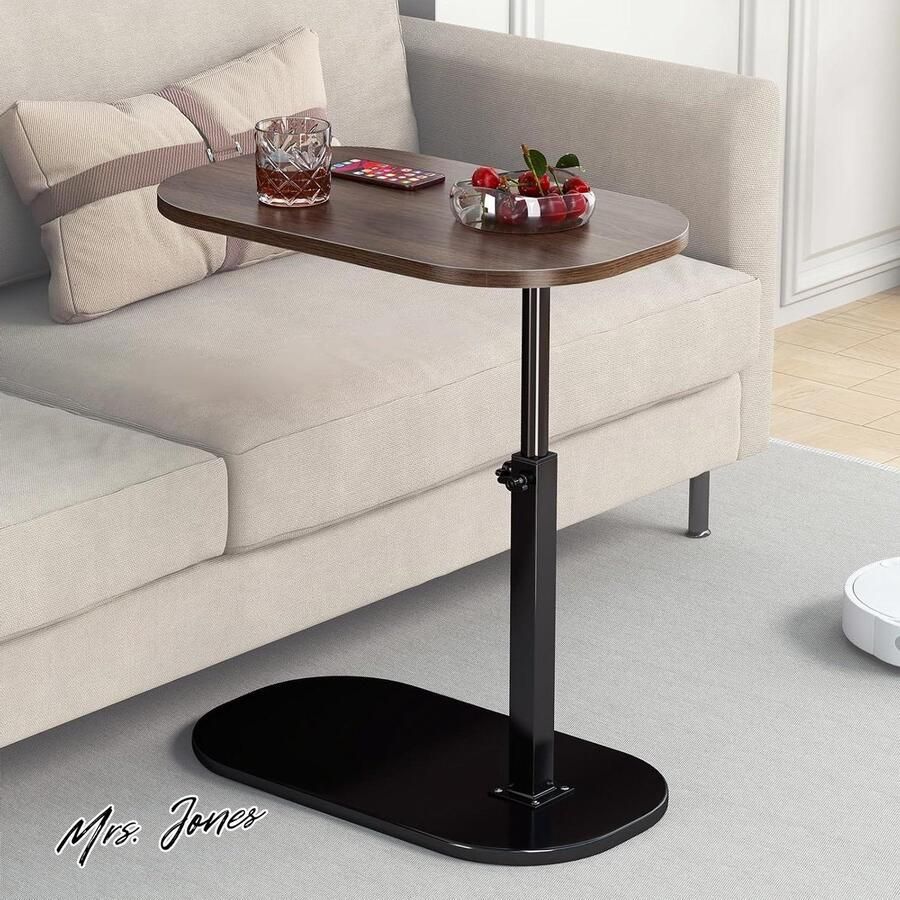 Mrs. Jones Premium Collection Bijzettafel C-vorm verstelbaar houten salontafel moderne zijtafel woonkamer slaapkamer Black-a