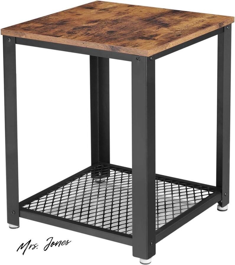 Mrs. Jones Premium Collection Bijzettafel Industrieel design Roosterrek Stabiel Metaal Eenvoudig te monteren Vintage houtlook