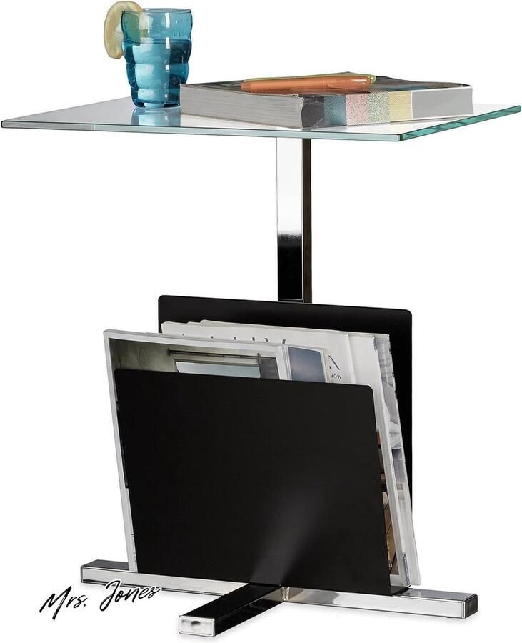 Mrs. Jones Premium Collection Bijzettafel metaal glas Tijdschriftenbak Salontafel HxBxD: ca. 53 x 46 x 36 cm Zwart