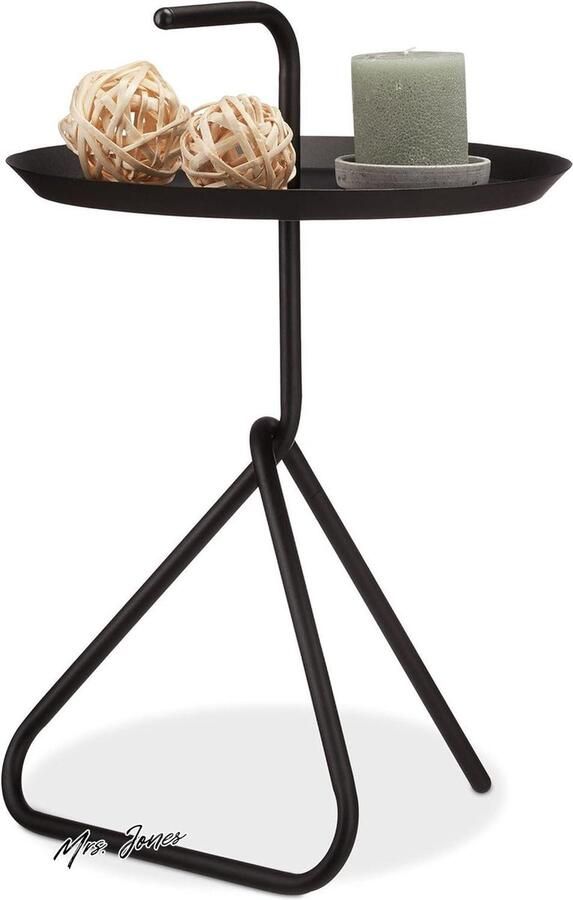 Mrs. Jones Premium Collection Bijzettafel metaal handvat handgreep modern design HxØ: 59x40cm draaglast 4 kg zwart