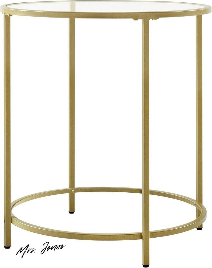 Mrs. Jones Premium Collection Ronde bijzettafel Klein nachtkastje Glazen tafel Metaal frame 50x50x55 cm Goud Gehard glas