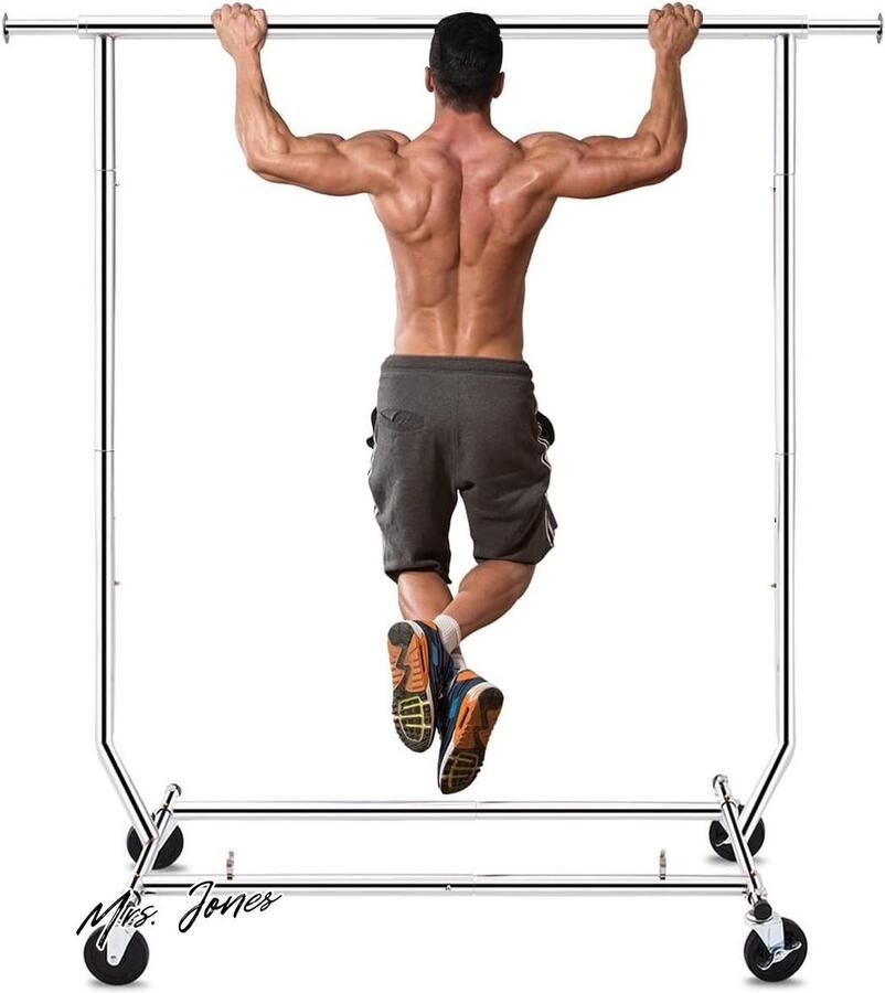 Mrs. Jones Collection Heavy Duty kledingrail op wielen verstelbaar opvouwbaar kledingrek 110 kg capaciteit uitschuifbaar Verchroomd staal