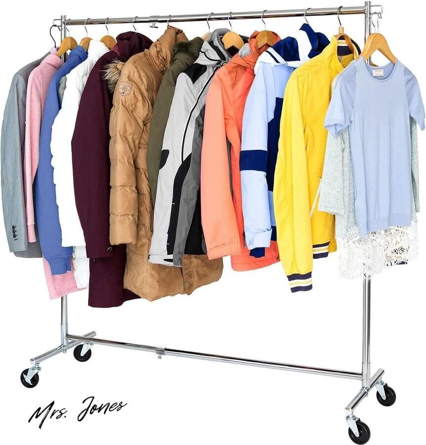 Mrs. Jones Collection Heavy Duty Verrijdbaar Kledingrek Op Wielen Verstelbaar Kledingstandaard RVS 100 KG Draagvermogen