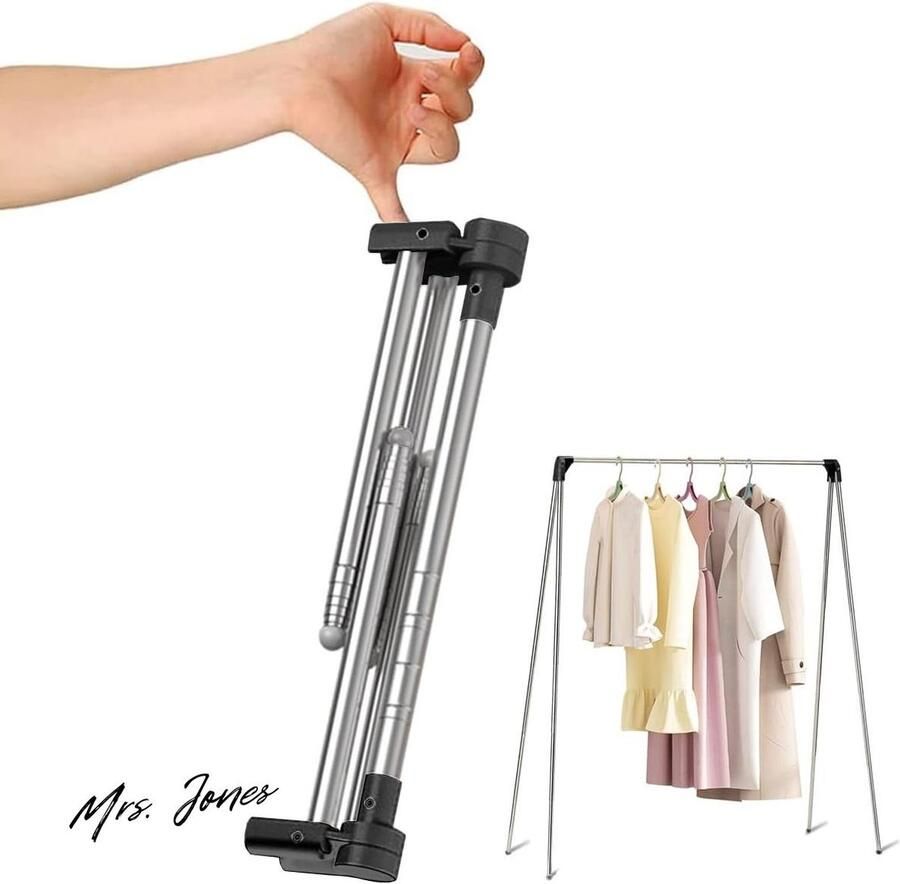Mrs. Jones Kledingrek inklapbaar draagbaar uittrekbaar stabiel klein verstelbaar reis-kledingstandaard licht kledingrek voor reizen dans camping wasgoed wandelen zwart
