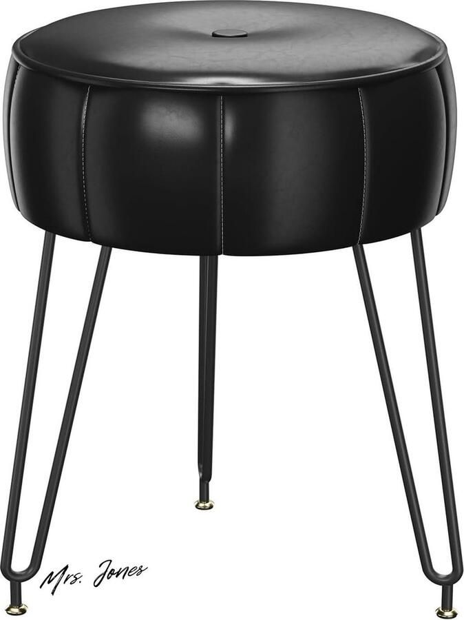 Mrs. Jones Collection Kunstleren poef kruk Pompoenstijl Multifunctioneel Zwart 32 x 32 x 44 cm