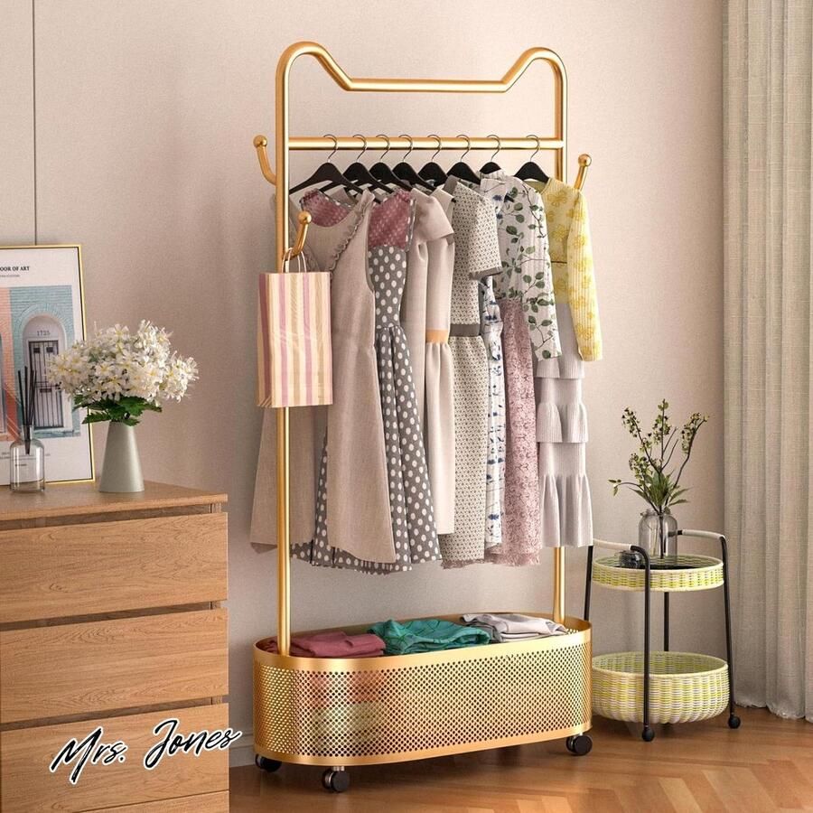 Mrs. Jones Collection Metalen kledingrek Opbergplank Ophangen Jassen Rokken Overhemden Truien Zwart Goud