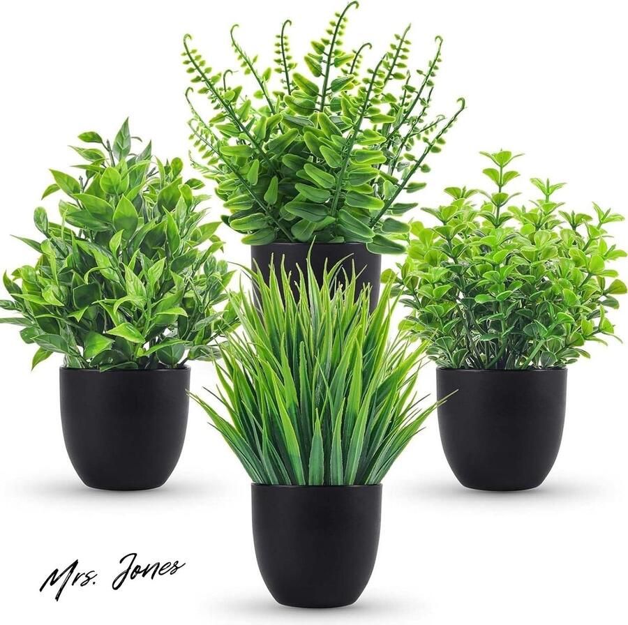Mrs. Jones Collection Mini Kunstplanten in Potjes Nepplanten Binnen Decoratie Tafel Bureau Badkamer Zwart