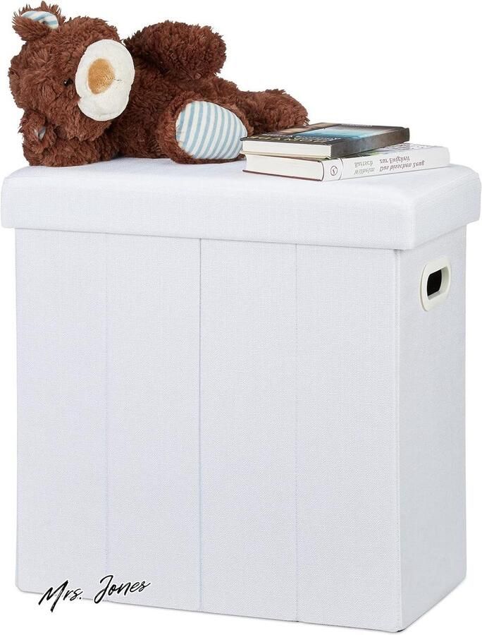 Mrs. Jones Premium Collection Opvouwbare poef van linnen polyester MDF Smal Wit 495 x 46 x 25 cm