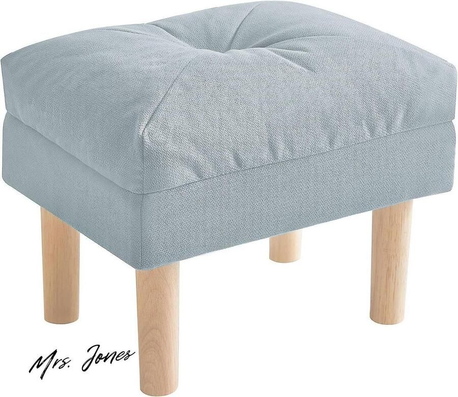 Mrs. Jones Collection Ottomaanse Voetkruk Spons gevoerde zitting Houten kruk Lichtblauw 40x29x32 cm