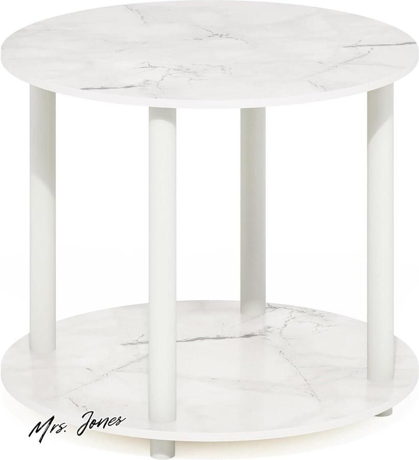 Mrs. Jones Collection Ronde houten salontafel Marmer wit 2 niveaus