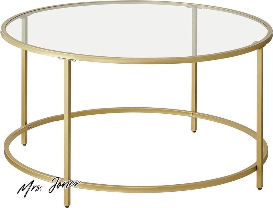 Mrs. Jones Premium Collection Ronde glazen salontafel Gouden frame 84 x 84 x 45 cm Gehard glas Nachtkastje Sofatafel