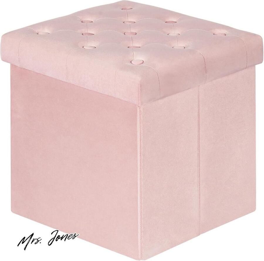 Mrs. Jones Premium Collection Fluwelen kruk Roze Decoratief Opbergdoos Opvouwbaar 40x40x40 cm