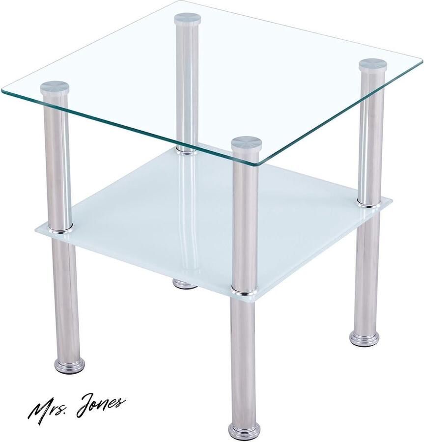 Mrs. Jones Collection Salontafel glas Veiligheidsglas Facetgeslepen Bijzettafel Woonkamertafel 40x40x47 cm