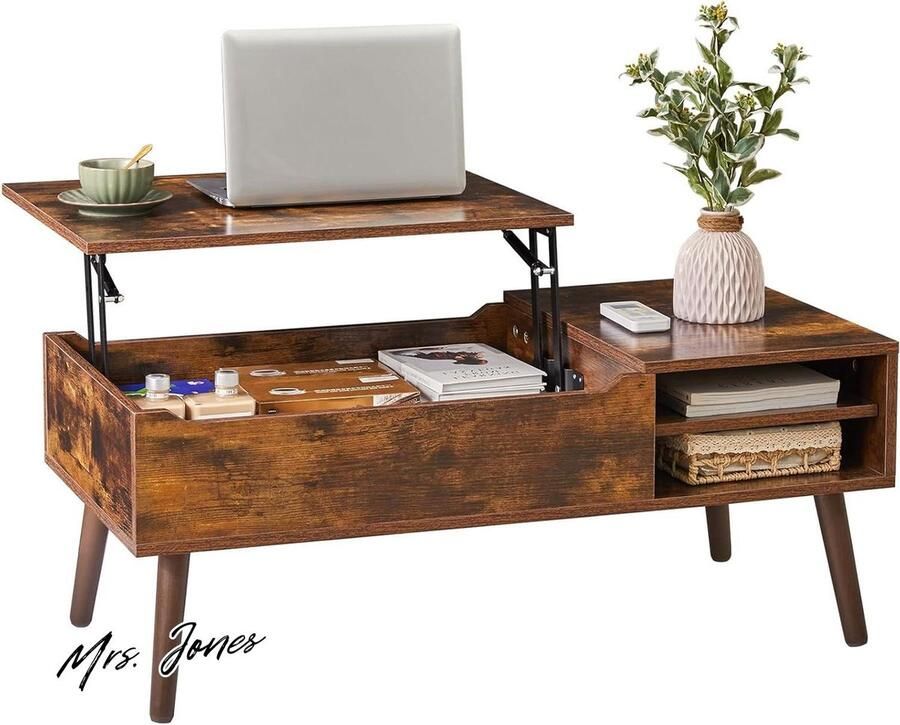 Mrs. Jones Premium Collection Salontafel met lifttop Verborgen compartiment Verstelbare opbergplank Rustiek bruin