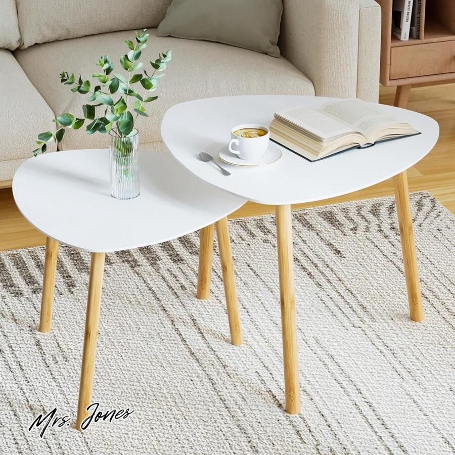 Mrs. Jones Collection Salontafel set van 2 moderne woonkamertafel bijzettafel Koffietafel Wit Tafelcombinatie Woonkamer slaapkamer kantoor balkon