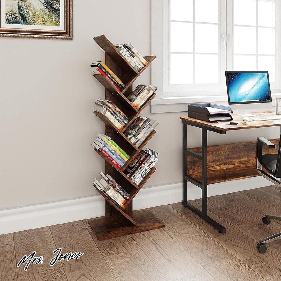 Mrs. Jones Collection Vloerstaande boekenkast Industrieel Hout Display Opslag Rustiek bruin boekenplanken