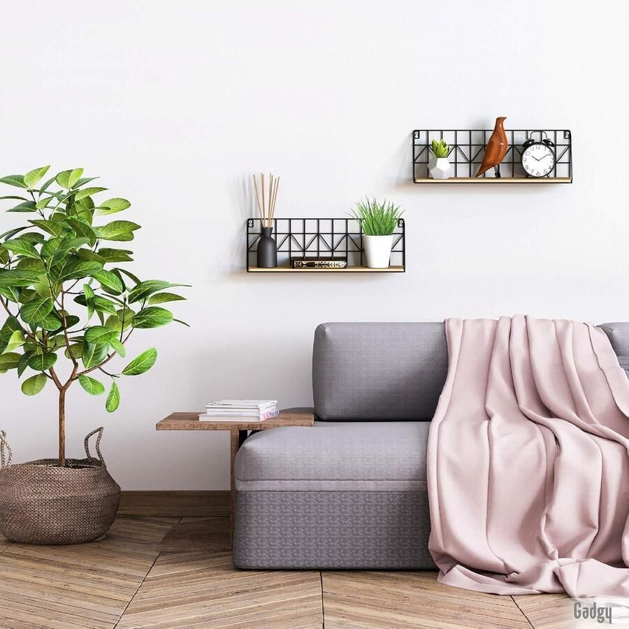 Mrs. Jones Collection Wandrek Industrieel Zwart Metaal Hout Set 2 wandplanken Zwevend Boekenrek Afmeting 45 x 12 x 15 cm