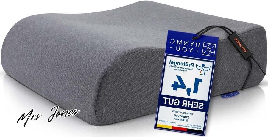 Mrs. Jones Comfortabele Stoelverhoger Volwassenen OEKO-TEX hoes Vormvast 13 cm dik zitkussen Perfect voor autostoel bureaustoel kussen opstahulp Premium stoelkussen verhoging DYNMC YOU Grijs