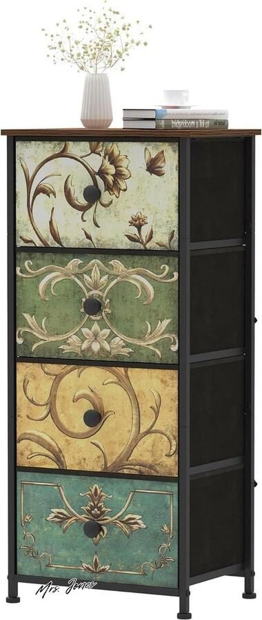 Mrs. Jones Commode met 4 laden van stof smalle comodetekast Boheemse kaptafel opbergkast voor slaapkamer industriële kast voor woonkamer kinderkamer hal