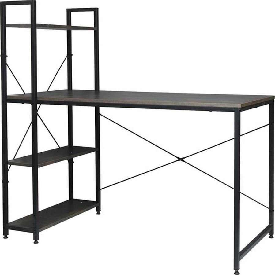Mrs. Jones Compact Bureau met Opslag 120x64x120 cm Modern Ontwerp Houten Werkblad met 4 Planken Stabiel Metalen Frame Ideaal voor Kantoor Studie of Gaming Zwart en Roest