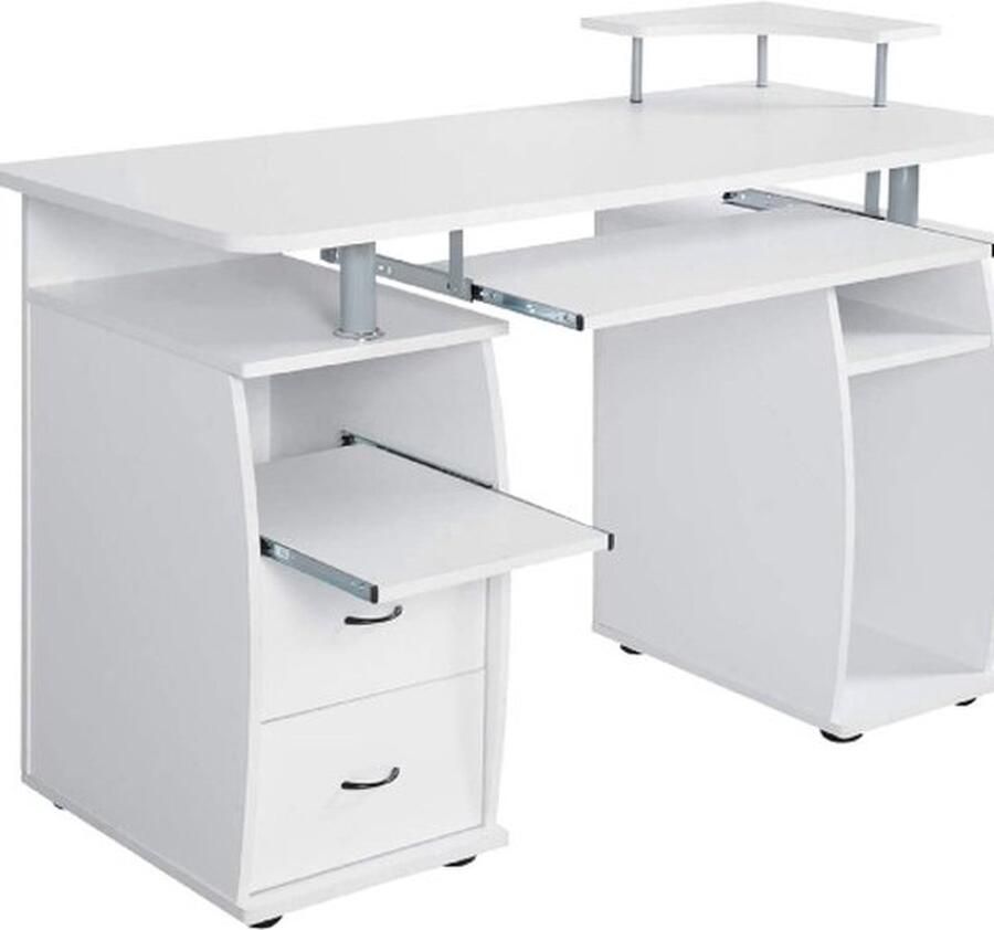 Mrs. Jones Computertafel bureau werktafel pc-tafel met toetsenbordlade printerplank schuifladen kleurkeuze (wit)