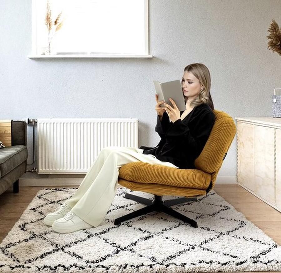 Mrs. Jones Corduroy loungestoel Stoel Relax stoel Draaibare stoel Dikke kussens Met hocker Groen