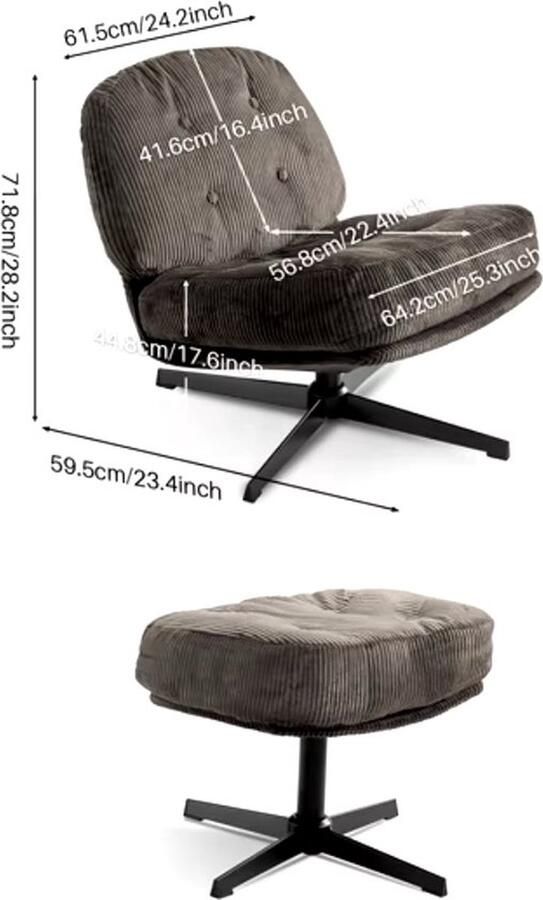 Mrs. Jones Corduroy loungestoel Stoel Relax stoel Draaibare stoel Dikke kussens Met hocker Chocolate Bruin