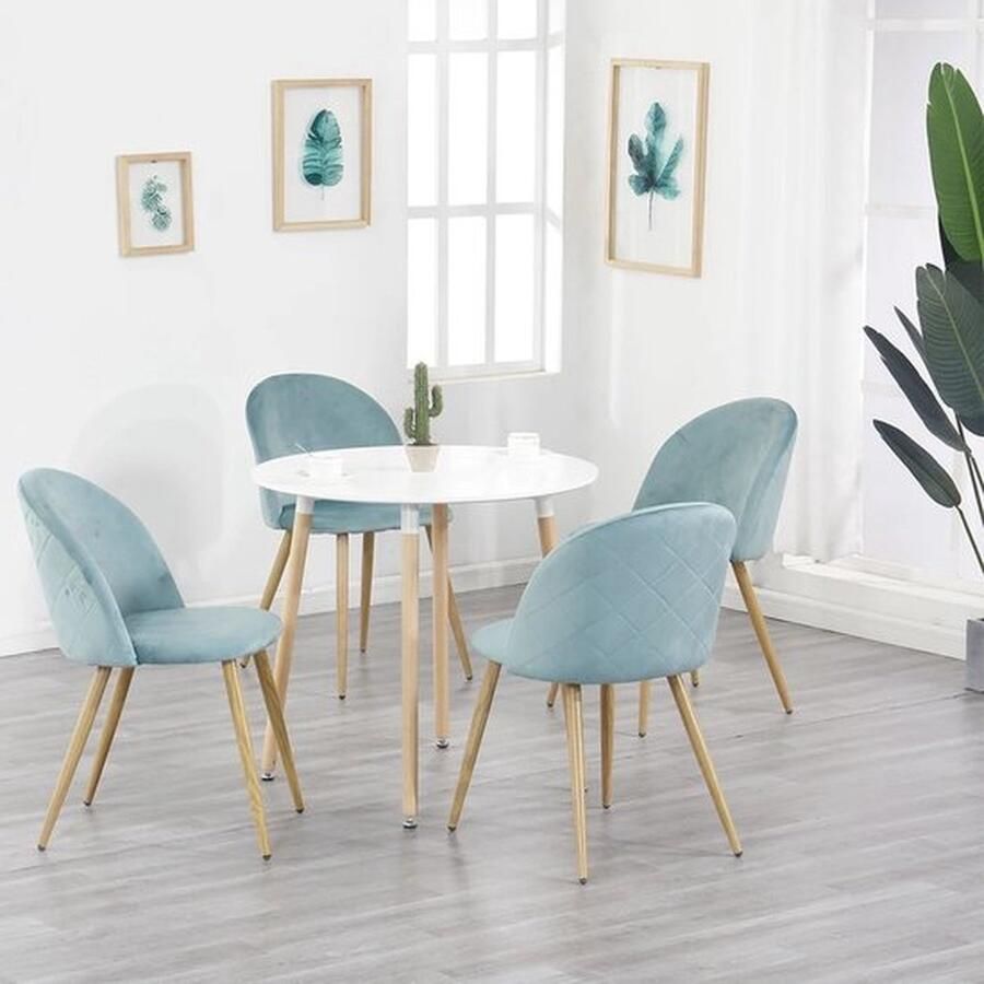 Mrs. Jones Cozy Cottage Set van 4 Eetkamerstoelen Zacht Fluwelen Bekleding met Metalen Poten Stoelen Geschikt voor Keuken Eetkamer Woonkamer en Lounge Turquoise