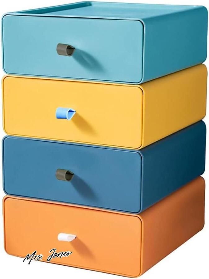 Mrs. Jones DailyNec Ladeboxen organizers stapelbaar grote inhoud 4 stuks 4 kleuren opbergboxen kantoororganisatie