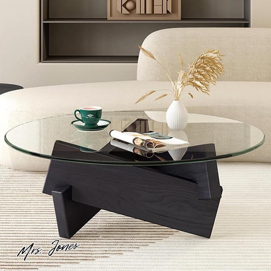 Mrs. Jones DazzlingZLL Salontafel rond woonkamertafel moderne salontafel voor woonkamer thuiskantoor eenvoudige montage 80 x 80 x 40 cm zwart