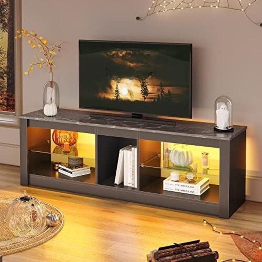 Mrs. Jones DD Vitrinekast met Led Verlichting Opbergkast Verzamelkast 140x35x-47cm Zwart