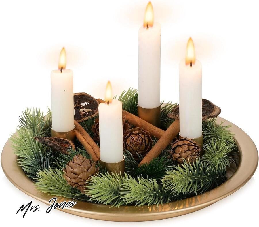 Mrs. Jones Decoratieve Kaarsenhouder Met 4 Magnetische Kandelaars Gouden Pilaar Kaarsenhouder Ronde Metalen Kandelaar Kaarsenstandaard Voor Advent Kerst Kaars Plaat Voor Koffietafel Organisator 25cm