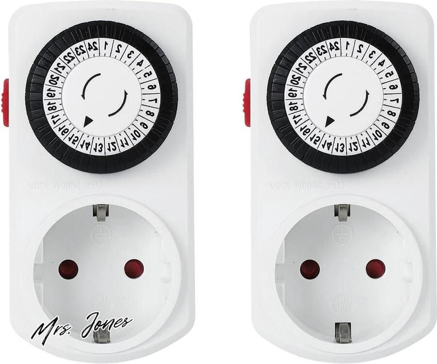 Mrs. Jones Deluxe Mechanische Timer Stopcontact 2 Stuks 24-uursprogramma Analoge Timer Dagelijkse Aan Uit-Cyclus Binnenshuis Verlichting Lampen