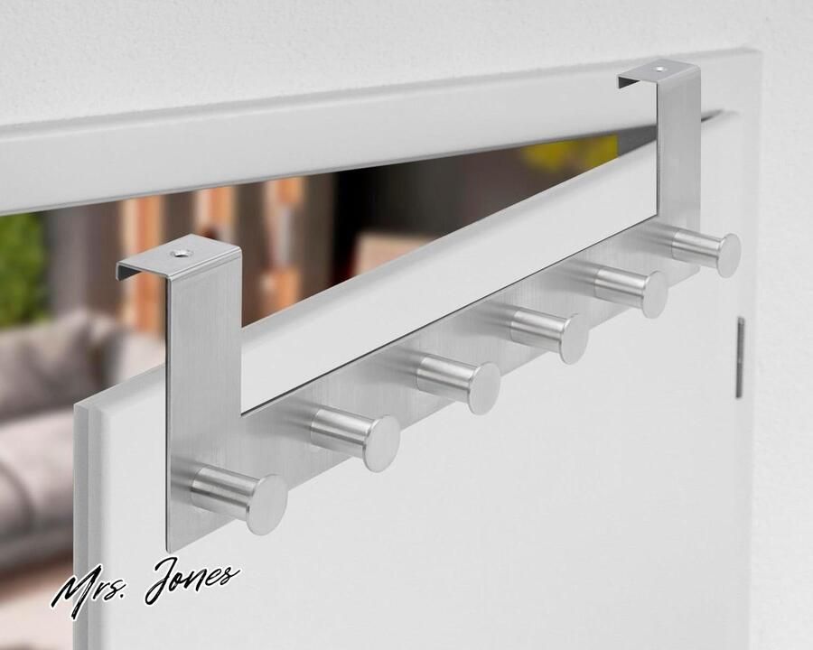 Mrs. Jones Deurhaken om op te hangen deurgarderobe handdoekhouder hakenlijst 6 haken roestvrij staal garderobe kapstok deur