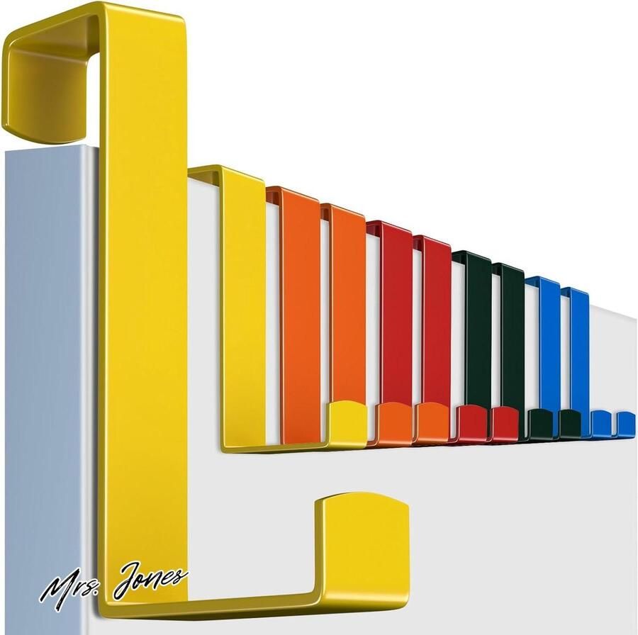 Mrs. Jones Deurhaken om op te hangen set van 10 kledinghaken roestvrij staal 2-zijdig bruikbaar deurkapstok om op te hangen deurgarderobe deurhaken kleurrijk met kapstokrek en opbergruimte