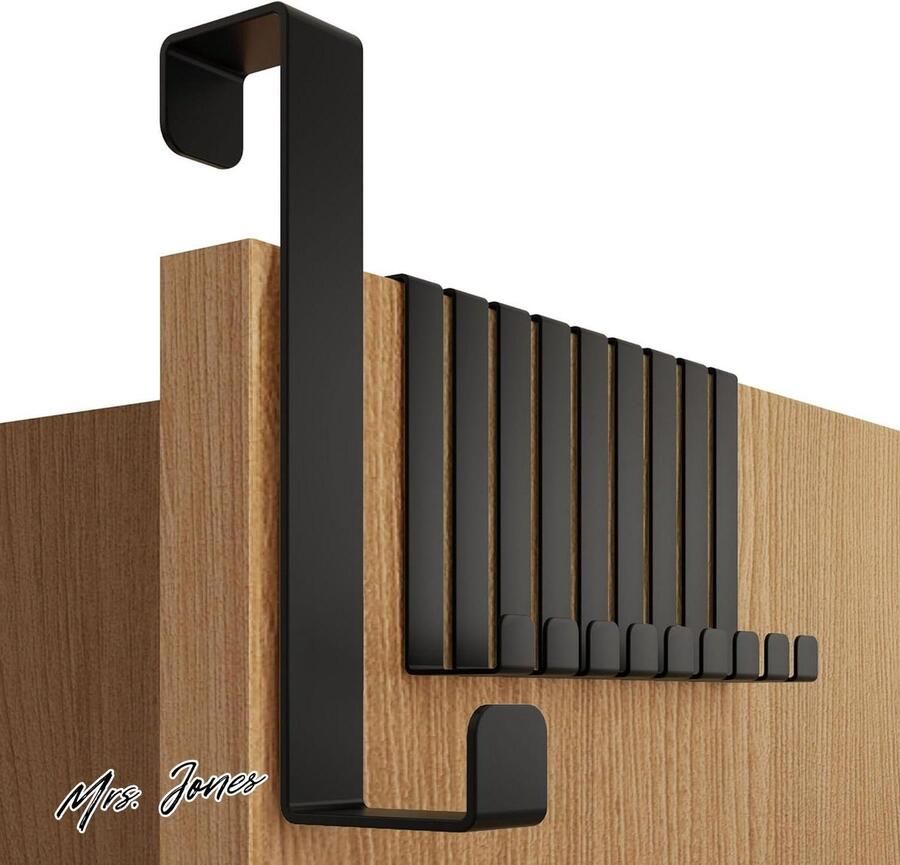Mrs. Jones Deurhaken Set 10 stuks 16 cm & 22 cm Zwart Gecoat Roestvrij Staal Over-Deur Haken voor Kapstok en Opbergrek