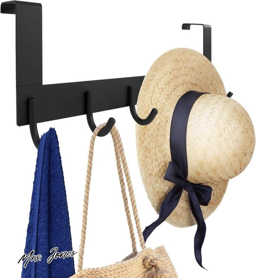 Mrs. Jones Deurhanger Haak Roestvrij Staal 40cm met 6 Haken Anti-Kras Schuim Pads Veelzijdig Handdoekenrek Badkamer Kapstok