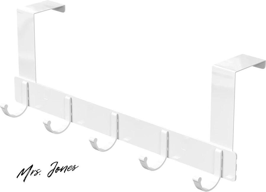 Mrs. Jones Deurkapstok 5 haken kledinghaken voor deur boren keuken badkamer woonkamer hal (wit)