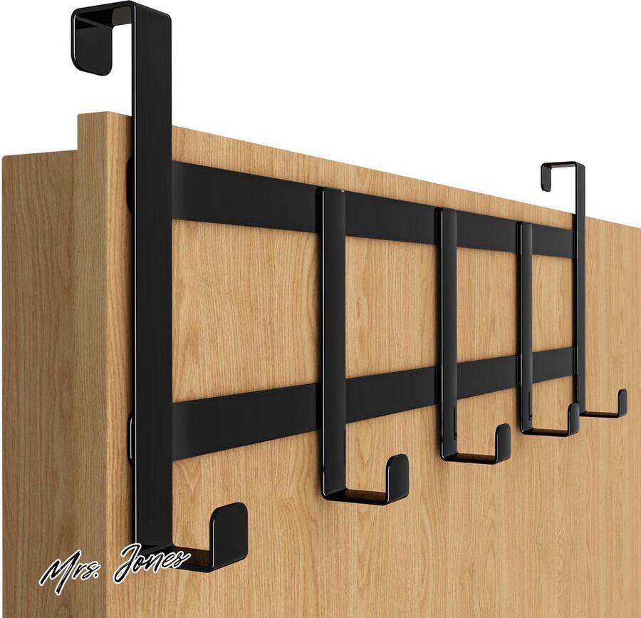 Mrs. Jones Deurkapstok om op te hangen zwart hakenlijst antislip vilten pads praktisch kledinghaken deur