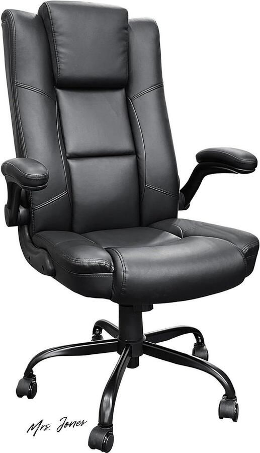 Mrs. Jones Directeursstoel bureaustoel 200 kg ergonomisch PU-leer XXL breed zitvlak grote en hoge bureaustoelen bureaustoel inklapbare armleuning draaistoel stoel comfortabel kunstleer zwart ergonomisch bureaustoel