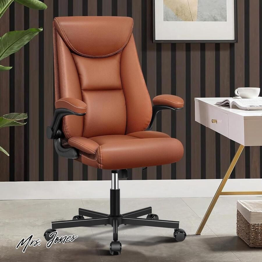 Mrs. Jones DoChair Directiestoel ergonomische bureaustoel hoge rugleuning 150 kg bureaustoel met kantelfunctie in hoogte verstelbare bureaustoel van PU-leer werkkamer bruin comfort kwaliteit