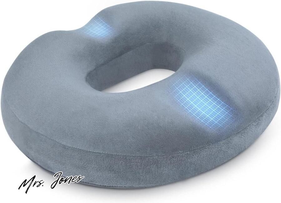 Mrs. Jones Donutkussen orthopedisch zitkussen aambeien zitring ontlasting van stress verhoogd zitcomfort ergonomisch zitkussen voor auto bank kantoor en rolstoel grijs- comfort verhoogd ergonomisch zitkussen