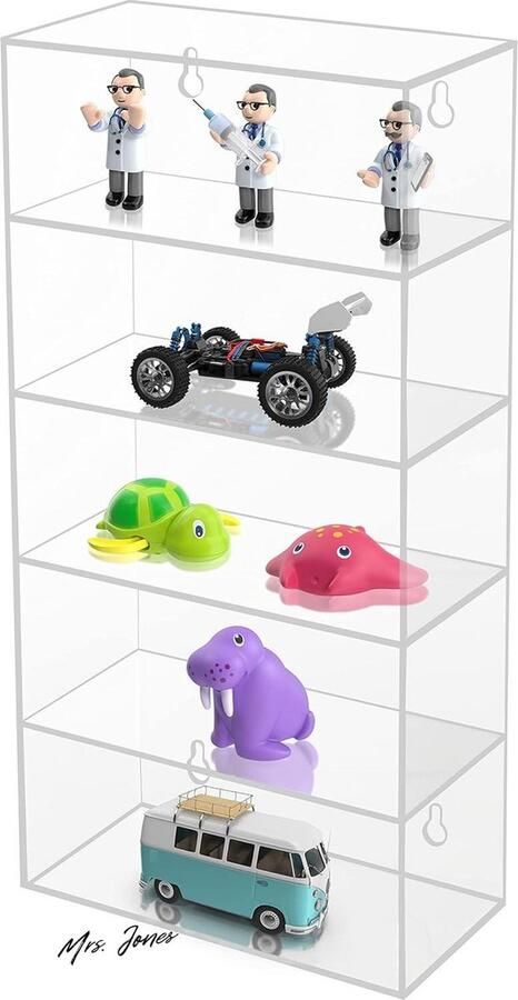 Mrs. Jones Doorzichtig Acryl Muur Display Kast 18 x 89 x 37 cm Zwevend Gemonteerde Kast met 5 Planken Kast Rek voor Glazen Figuurtjes Stenen en Shotglazen Collectie Grote Opslagruimte voor Thuis of Winkel