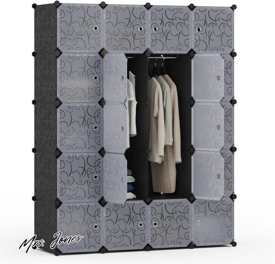 Mrs. Jones Draagbare Kledingkast Opbergorganizer 3 Hangende Rails 35 x 45cm Stapelbaar Slaapkamer Kleding Schoenen Speelgoed Zwart Wit 145 x 47 x 181cm