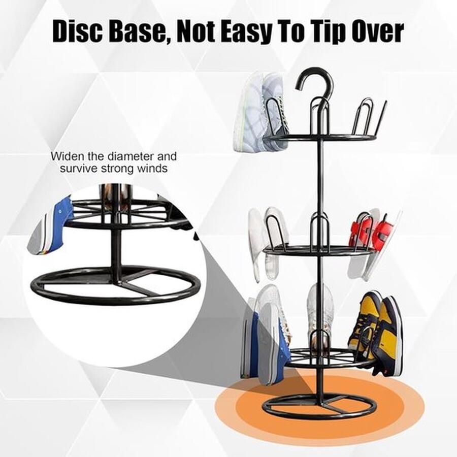 Mrs. Jones Draaibaar Schoenenrek 3-Laags Stijlvolle Vloerstaande Schoenenkast Perfect voor Outdoor Balkon Zwart