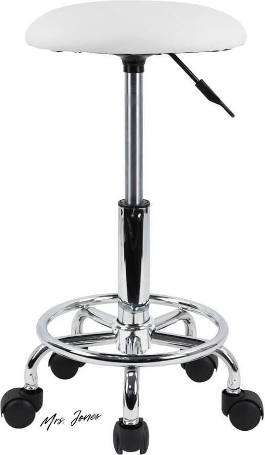 Mrs. Jones Draaibare rolkruk in hoogte verstelbaar PU lederen kussen salon ijdelheid massage kantoor kruk stoel klein wit