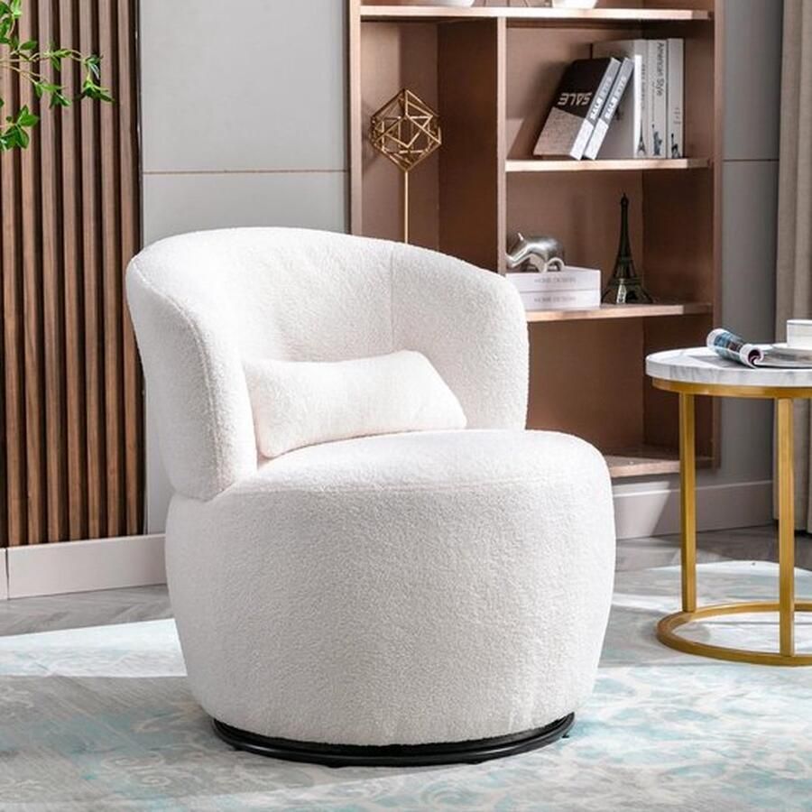Mrs. Jones Draaistoel Witte Teddy Pluche Draaistoel Lounge stoel Woonkamer stoel Comfortable stoel Geschikt voor woonkamer en slaapkamer Witte Fauteuil